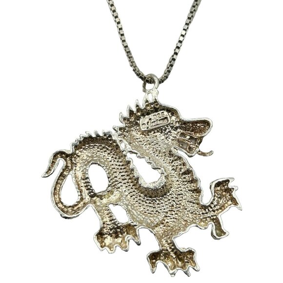925 Sterling Silver Luck Dragon 20" Pendant Necklace - Picture 2 of 6